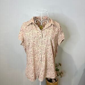 Gorgeous vintage y2k tan & pink floral fitted button up babydoll top